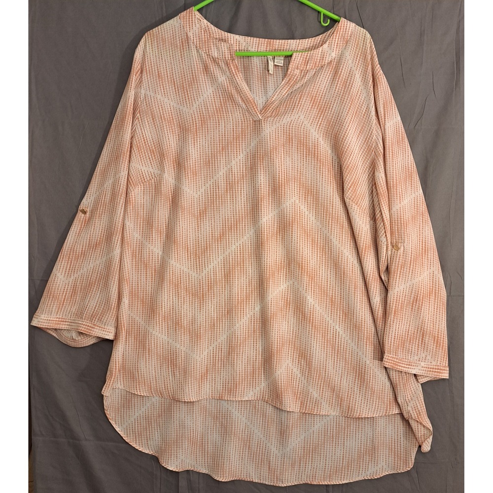 Cato Split Neck Blouse Shirt Womens Size 22/24W Orange White